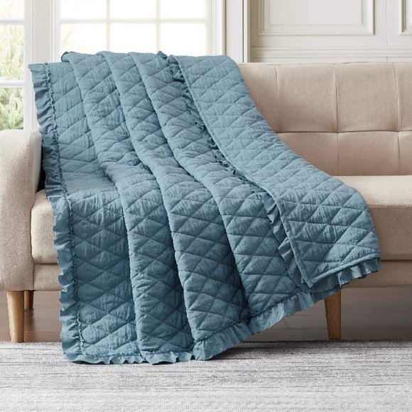 Farmhouse Quilted Microfiber Throw Blue - Picture 1 of 3